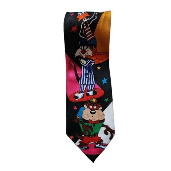 Vintage 1997 Warner Bros. Looney Tunes Mania Taz Daffy Duck Bugs Pattern Tie - Picture 8 of 9